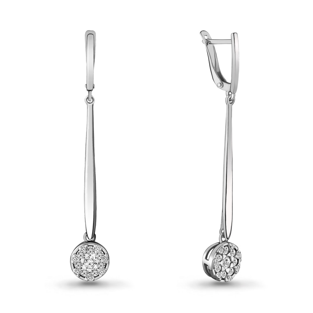 Серьги Aquamarine серебро с родием, фианит, круг 46985А.5