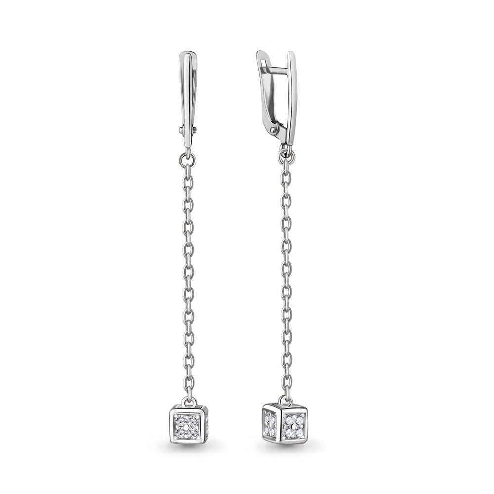 Серьги Aquamarine серебро с родием, фианит, квадрат 48004А.5