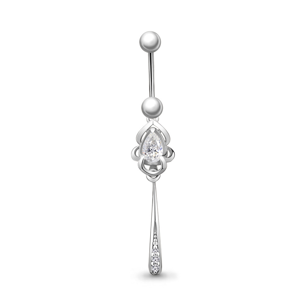 Пирсинг Aquamarine серебро с родием, фианит, винтовой замок, фантазия 75544А.5