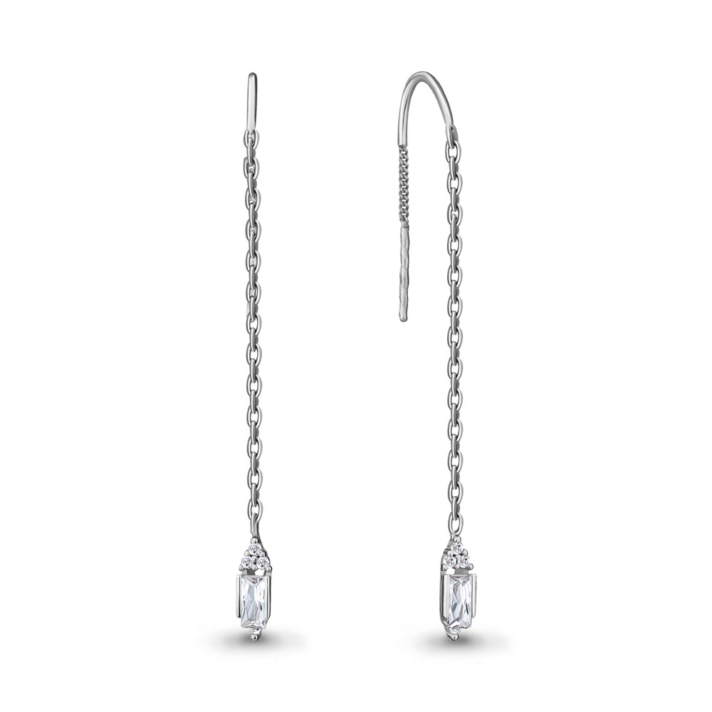 Серьги Aquamarine серебро с родием, фианит, продевки, фантазия 48275А.5