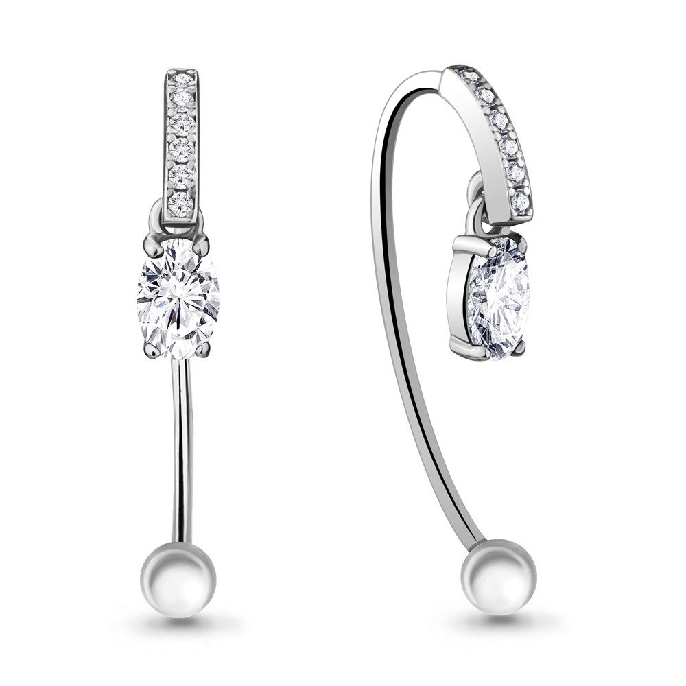 Серьги Aquamarine серебро с родием, фианит, винтовой замок, "каратник" 48296А.5