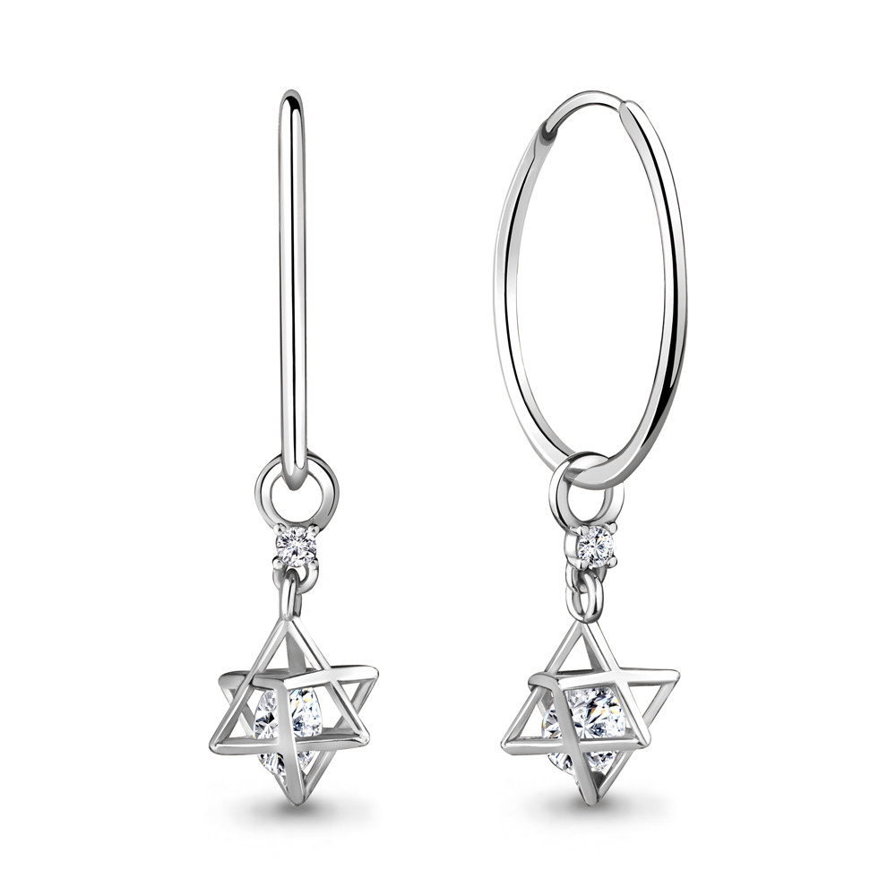 Серьги Aquamarine серебро с родием, фианит, конго, "звезда" 48298А.5
