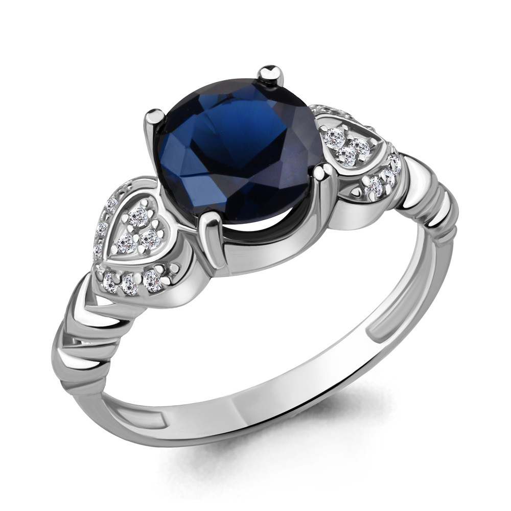 Кольцо Aquamarine серебро с родием, сапфир фианит 63896Б.5 размеры - 19