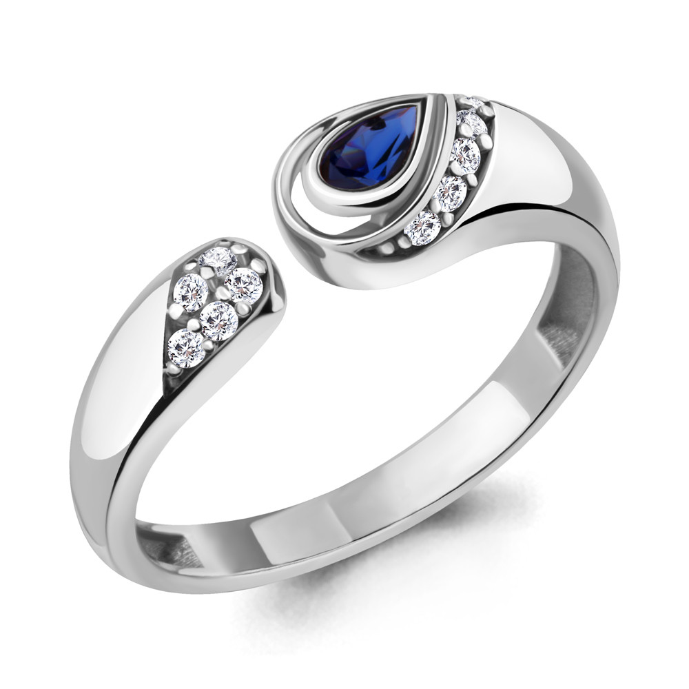Кольцо Aquamarine серебро с родием, нано сапфир фианит, "halo" 68690АБ.5 размеры - 17,5
