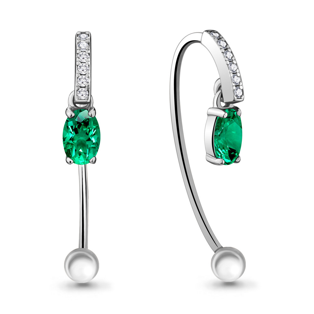 Серьги Aquamarine серебро с родием, нано изумруд фианит, "halo" 48296АГ.5