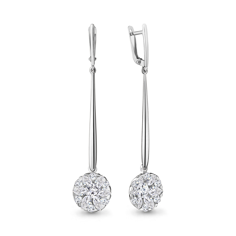 Серьги Aquamarine серебро с родием, фианит, с английским замком, фантазия 48132А.5