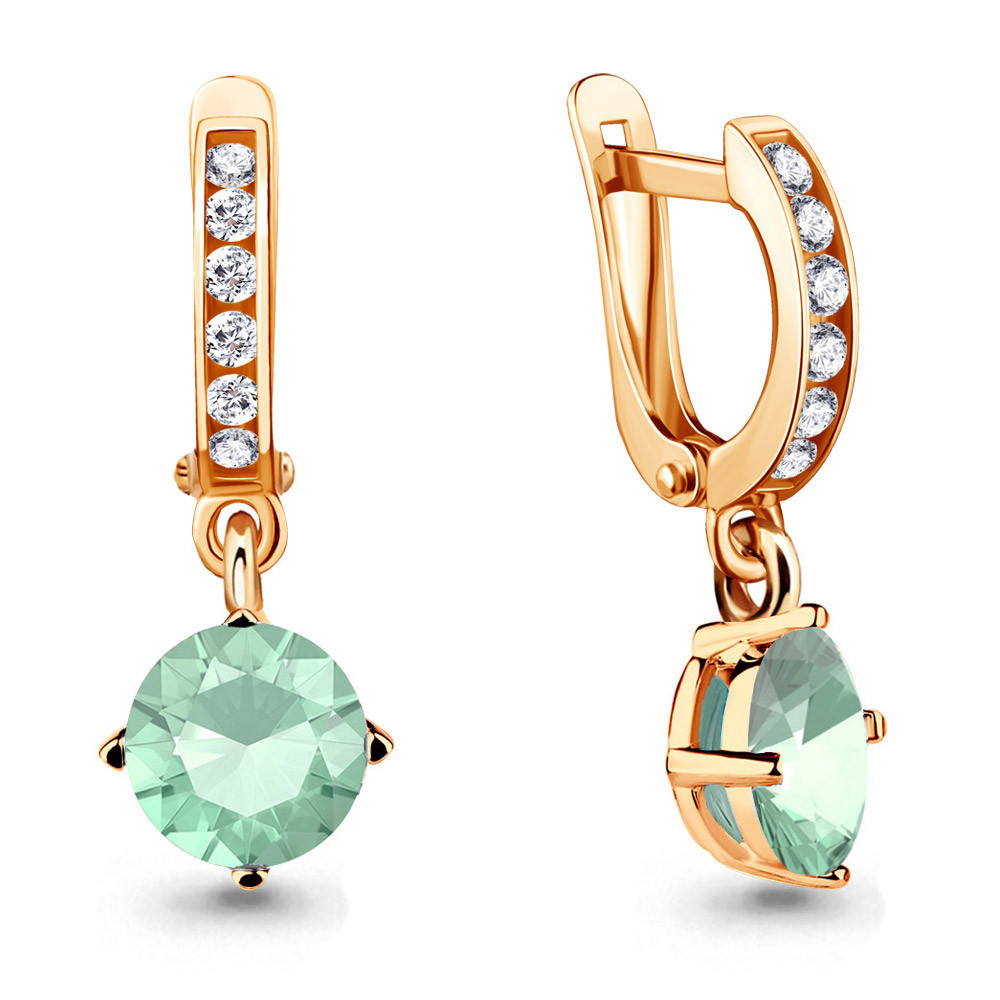 Серьги Aquamarine серебро с позолотой, стекло фианит, "каратник" 46070101Г.6