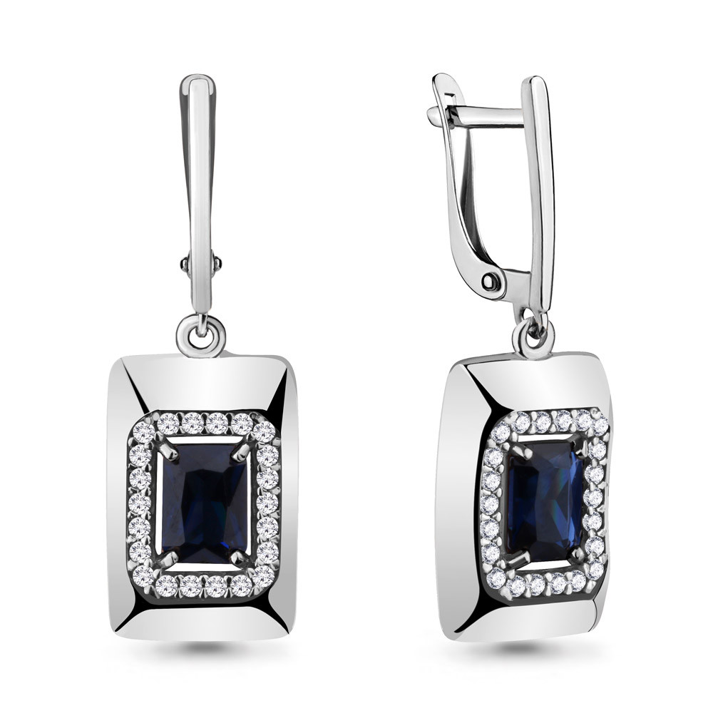 Серьги Aquamarine серебро с родием, нано сапфир фианит, с английским замком, "каратник" 48150АБ.5
