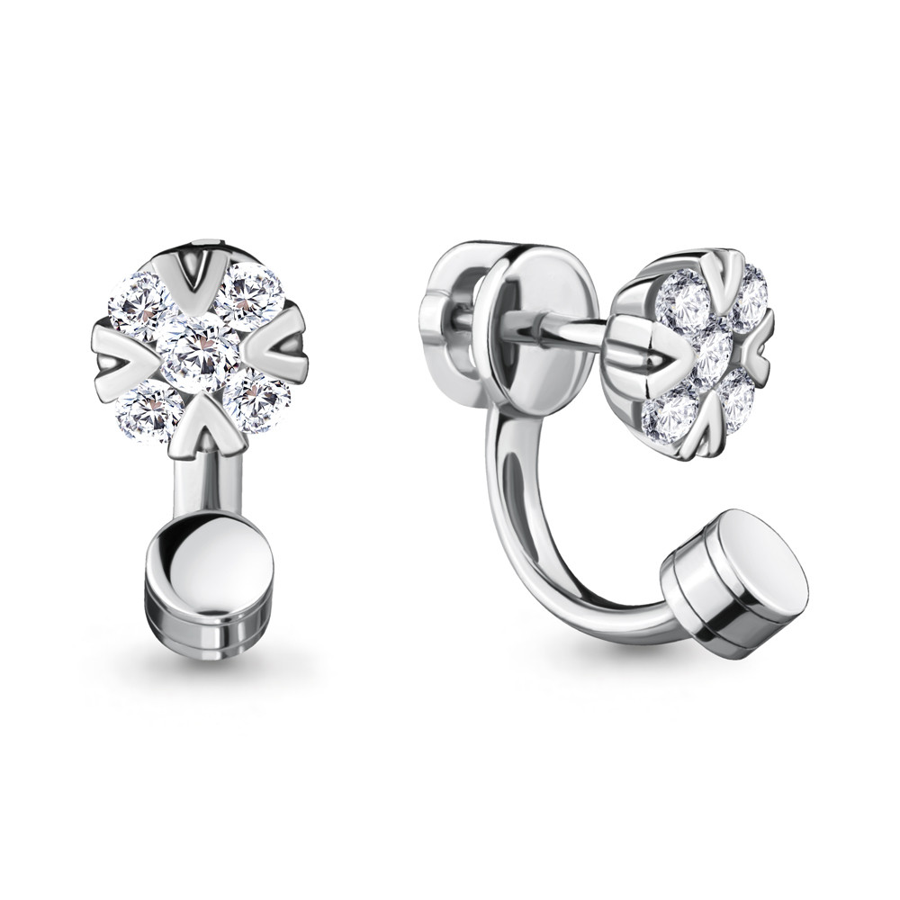 Серьги Aquamarine серебро с родием, фианит, винтовой замок, фантазия 48124А.5
