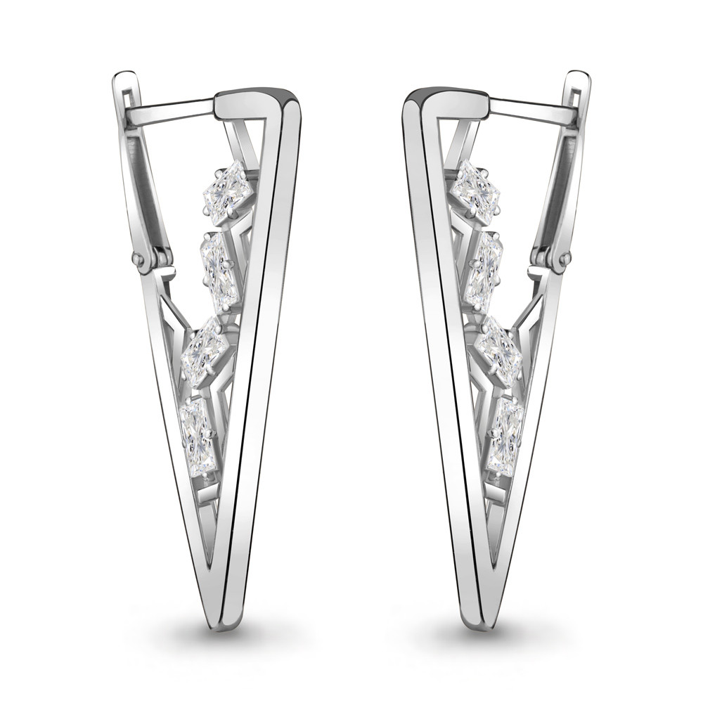 Серьги Aquamarine серебро с родием, фианит, с английским замком, геометрия 48189.5