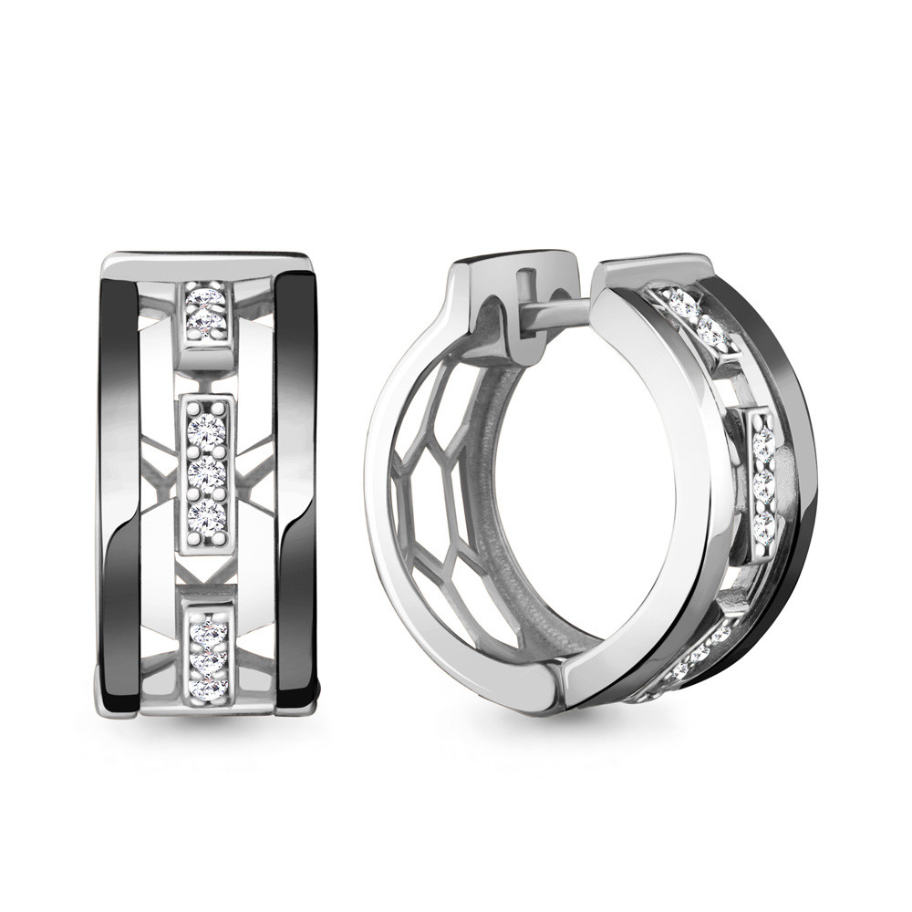 Серьги Aquamarine серебро с родием, фианит, с английским замком, фантазия 48215А.5