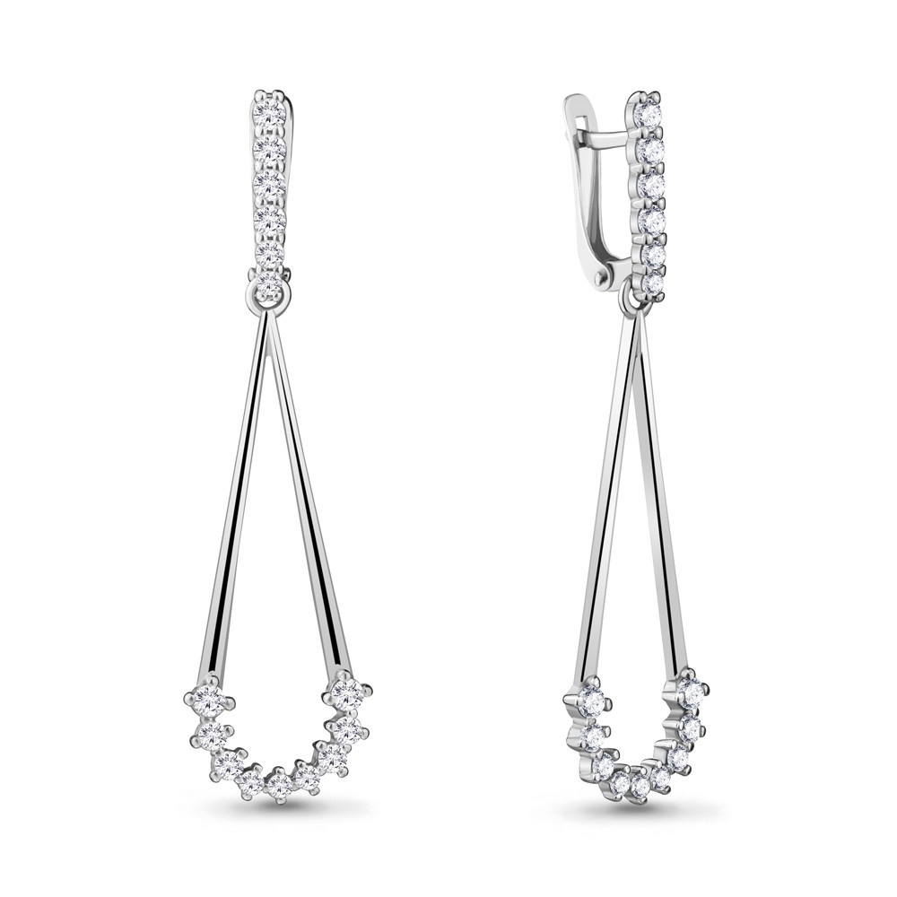 Серьги длинные из серебра Aquamarine 48245А.5 покрыто родием