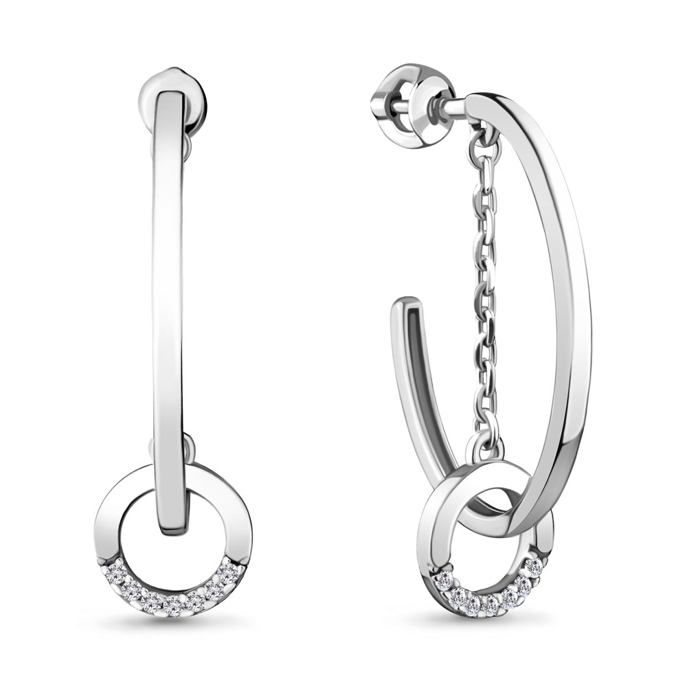 Серьги Aquamarine серебро с родием, фианит, винтовой замок, фантазия 48268А.5
