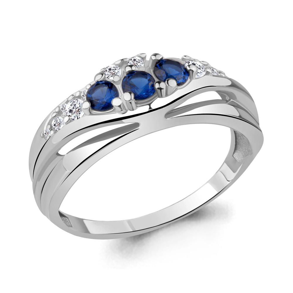 Серебряное кольцо  Фианит  Наносапфир Aquamarine 64828Б.5 покрыто  родием коллекц. Клеопатра