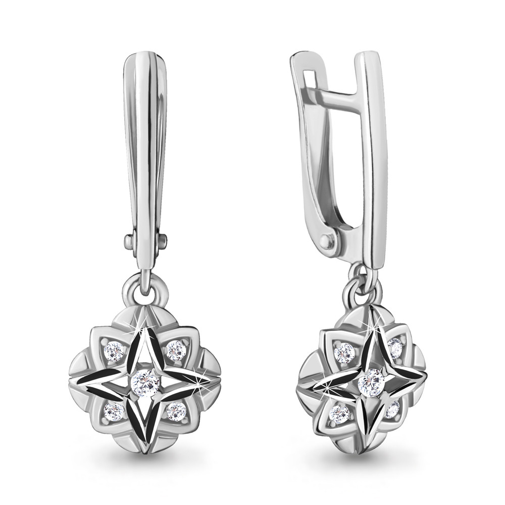 Серьги Aquamarine серебро с родием, фианит, с английским замком, фантазия 48142А.5