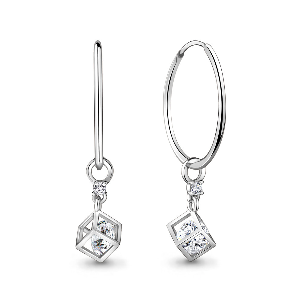 Серьги Aquamarine серебро с родием, фианит, конго, геометрия 48171А.5