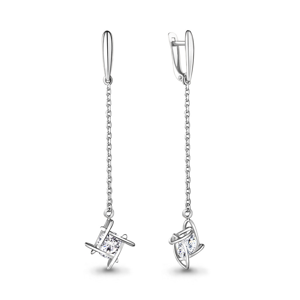 Серьги Aquamarine серебро с родием, фианит, с английским замком, геометрия 48173.5