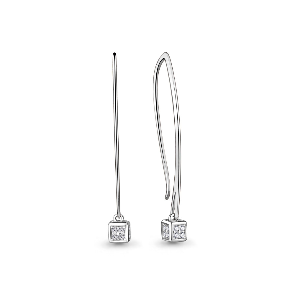 Серьги Aquamarine серебро с родием, фианит, замок-петля, фантазия 48346А.5