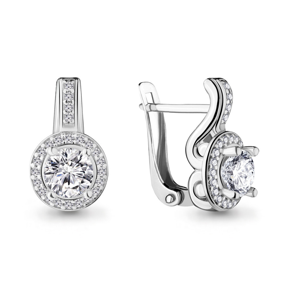Серьги Aquamarine серебро с родием, фианит, с английским замком, "каратник" 42981А.5