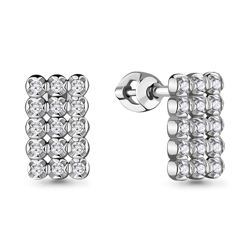Серьги Aquamarine серебро с родием, фианит, винтовой замок, квадрат 48250А.5