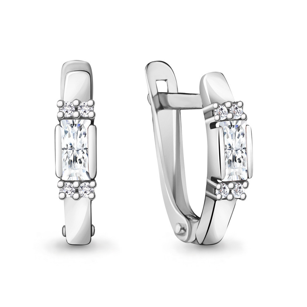 Серьги серебряные классические, Фианит Aquamarine 48269А.5 покрыто родием коллекц. Baguette