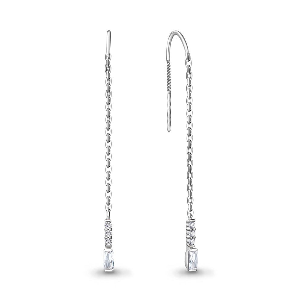 Серьги Aquamarine серебро с родием, фианит, продевки, фантазия 48274А.5