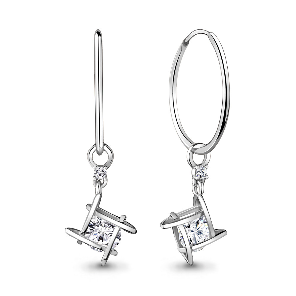 Серьги Aquamarine серебро с родием, фианит, конго, геометрия 48174А.5
