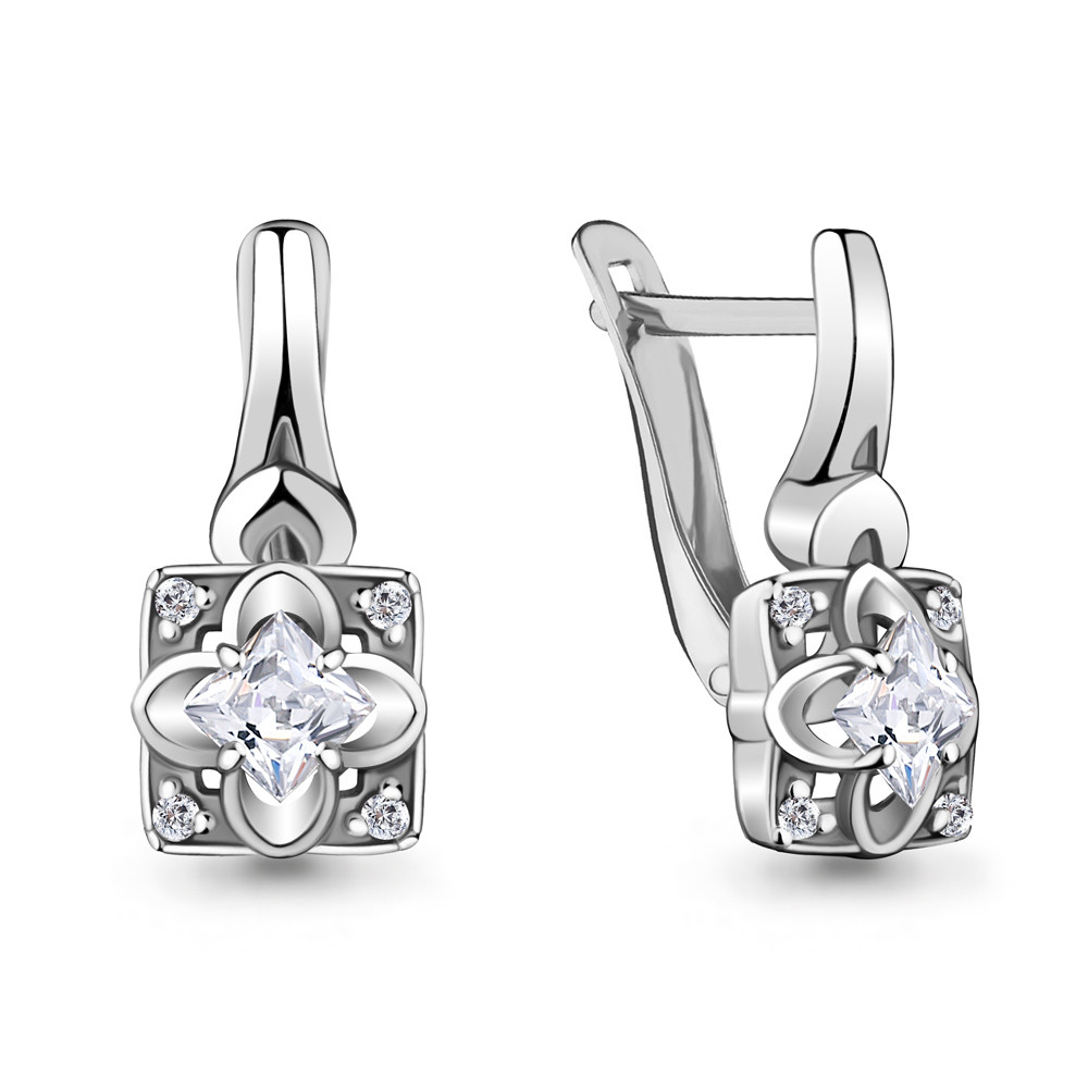 Серьги Aquamarine серебро с родием, фианит, с английским замком, фантазия 48207А.5