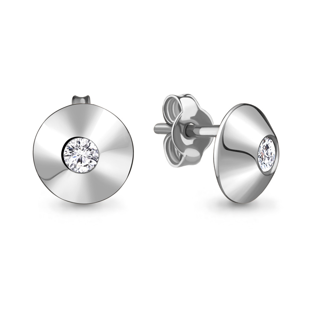 Серьги Aquamarine серебро с родием, фианит, винтовой замок, "каратник" 48222А.5