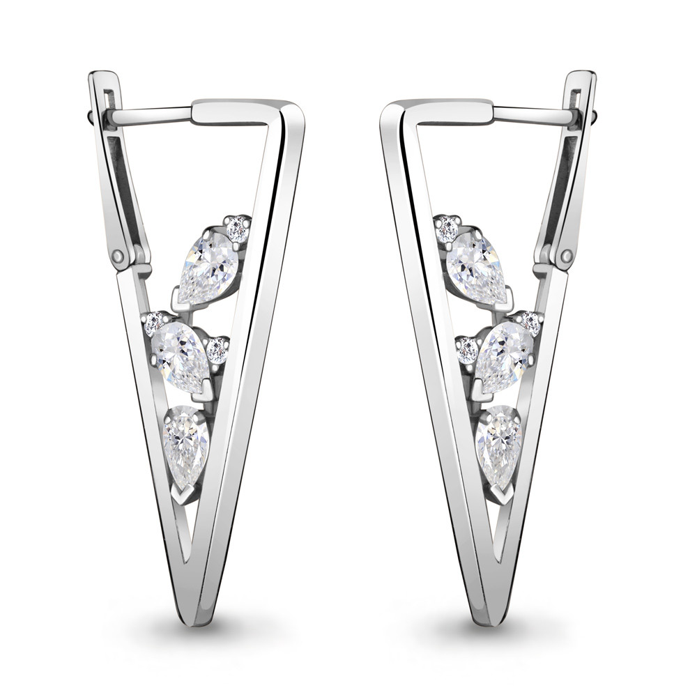 Серьги Aquamarine серебро с родием, фианит, с английским замком, геометрия 48219А.5
