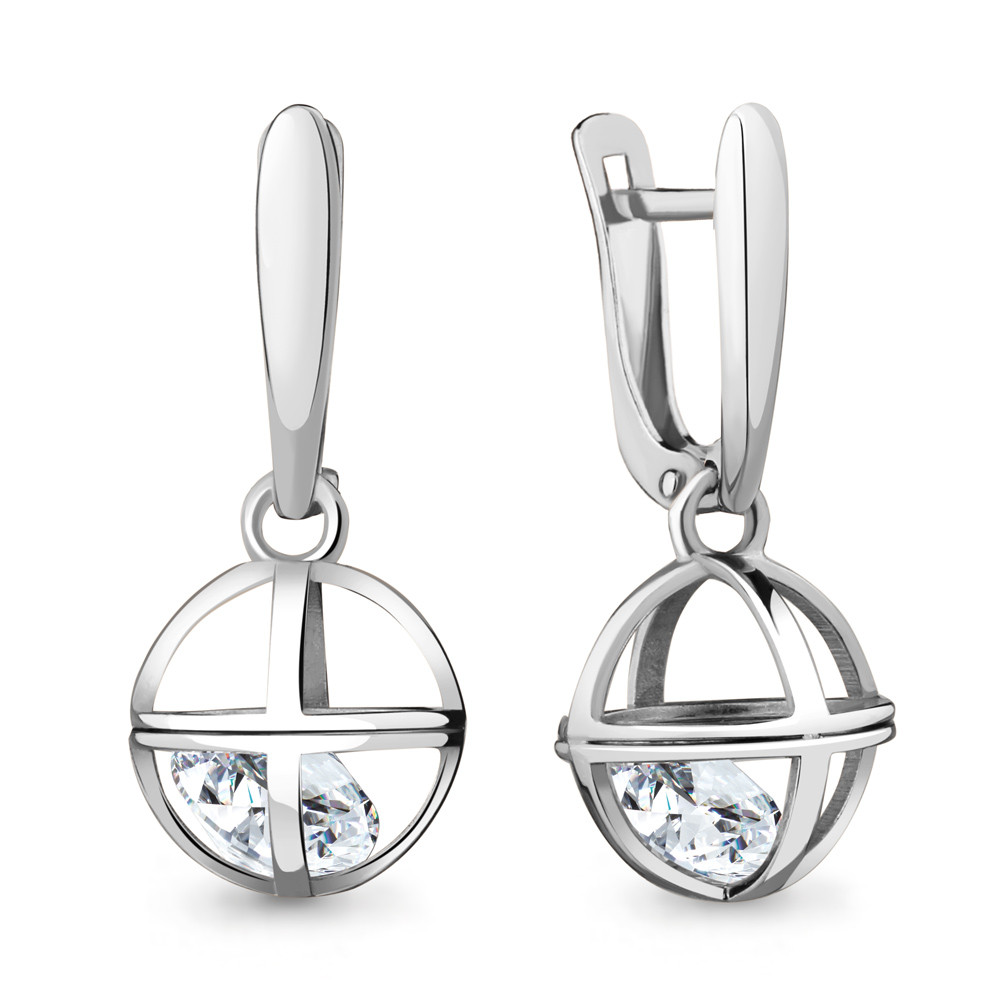 Серьги Aquamarine серебро с родием, фианит, с английским замком, фантазия 48299.5