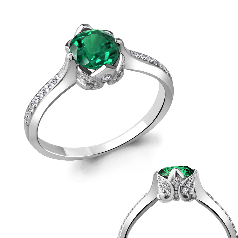 Кольцо Aquamarine серебро с родием, нано изумруд фианит, "halo" 63977Г.5 размеры - 17,5