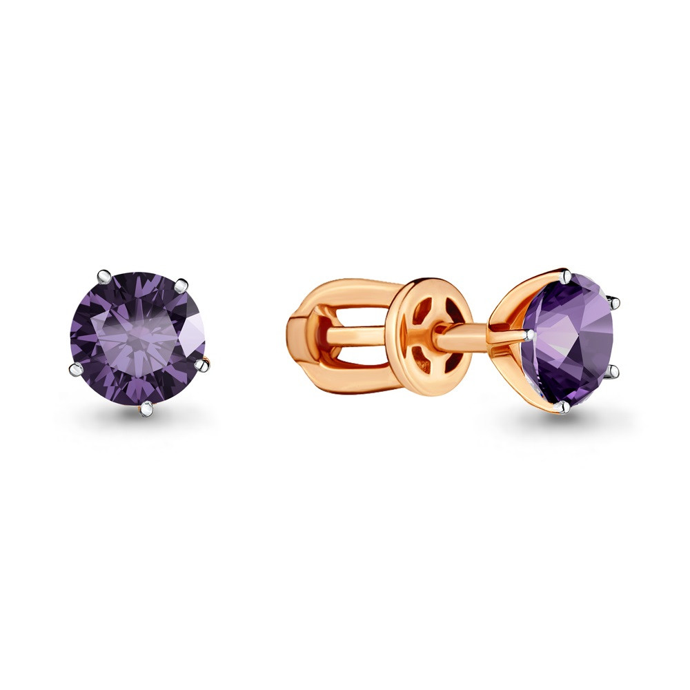 Серьги Aquamarine серебро с позолотой, аметист, винтовой замок, "каратник" 4403704.6