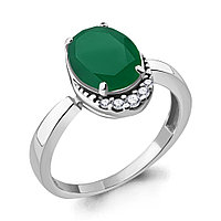 Серебряное кольцо Агат зеленый Фианит Aquamarine 6917009А.5 покрыто родием