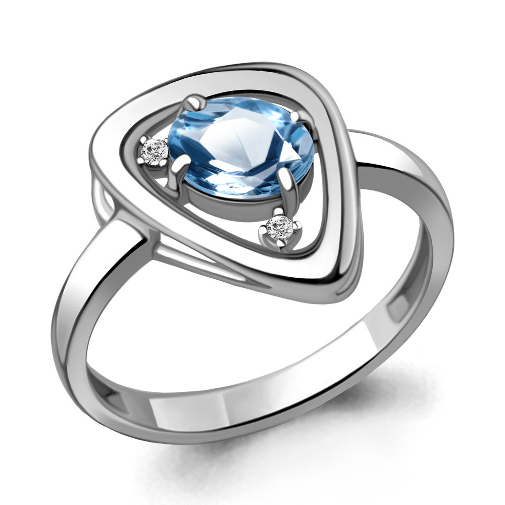 Серебряное кольцо  Топаз Свисс Блю  Фианит Aquamarine 6932705А.5 покрыто  родием