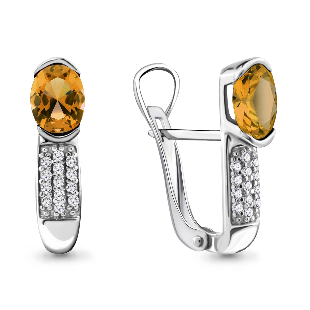 Серьги Aquamarine серебро с родием, фианит цитрин, "halo" 4412906А.5