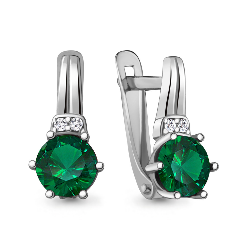 Серьги AQUAMARINE серебро с родием, нано изумруд фианит, с английским замком, "каратник" 48447Г.5