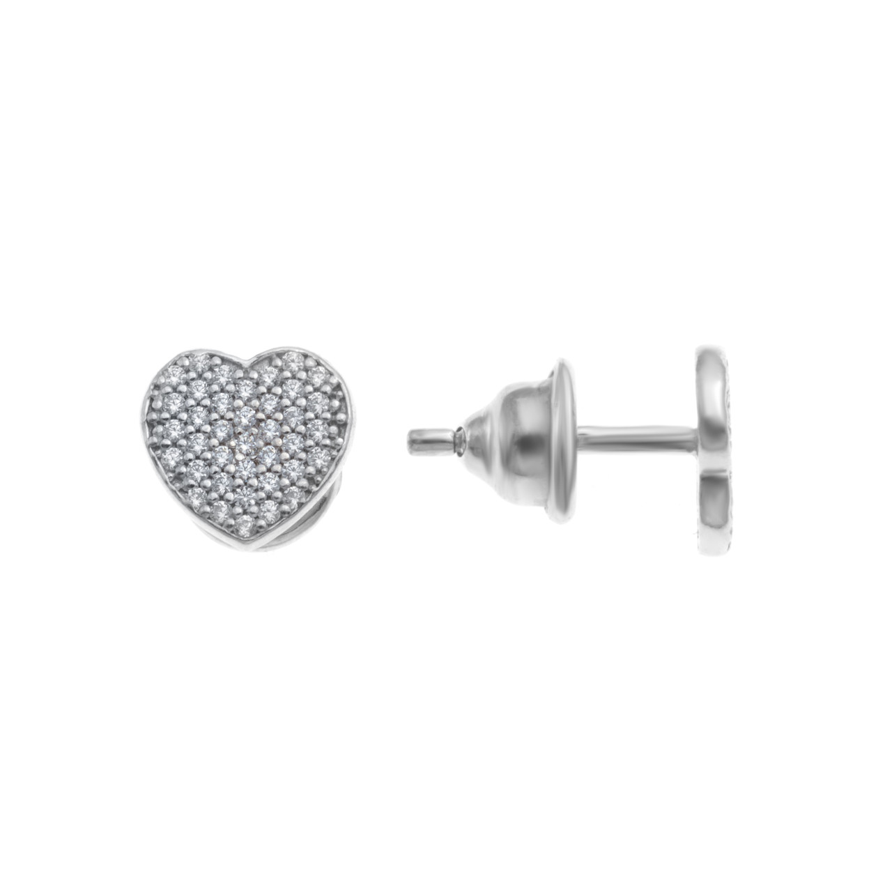 Серьги TEOSA серебро с родием, фианит, пусеты, love 6001162-00775
