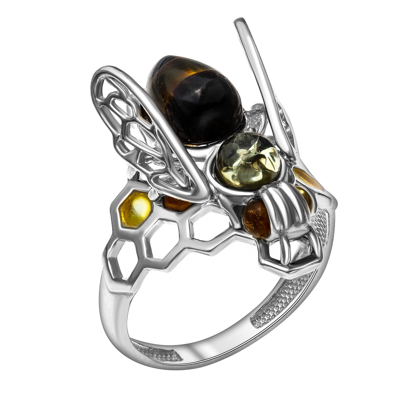 Кольцо Darvin серебро с родием, янтарь микс, фауна 92006R149aa размеры - 18,5