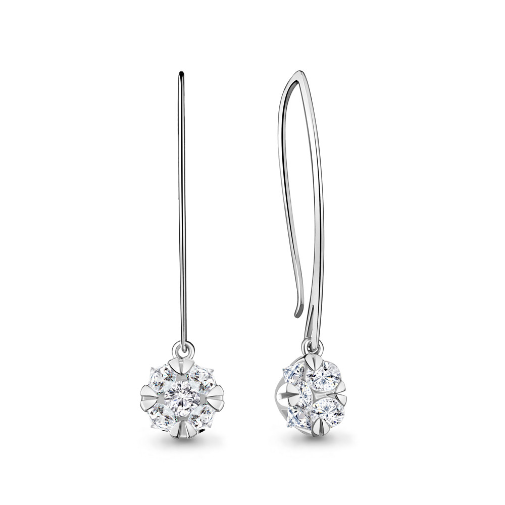 Серьги Aquamarine серебро с родием, фианит, замок-петля, фантазия 48343А.5