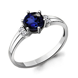 Серебряное кольцо, Фианит, Наносапфир Aquamarine 68785Б.5 покрыто  родием