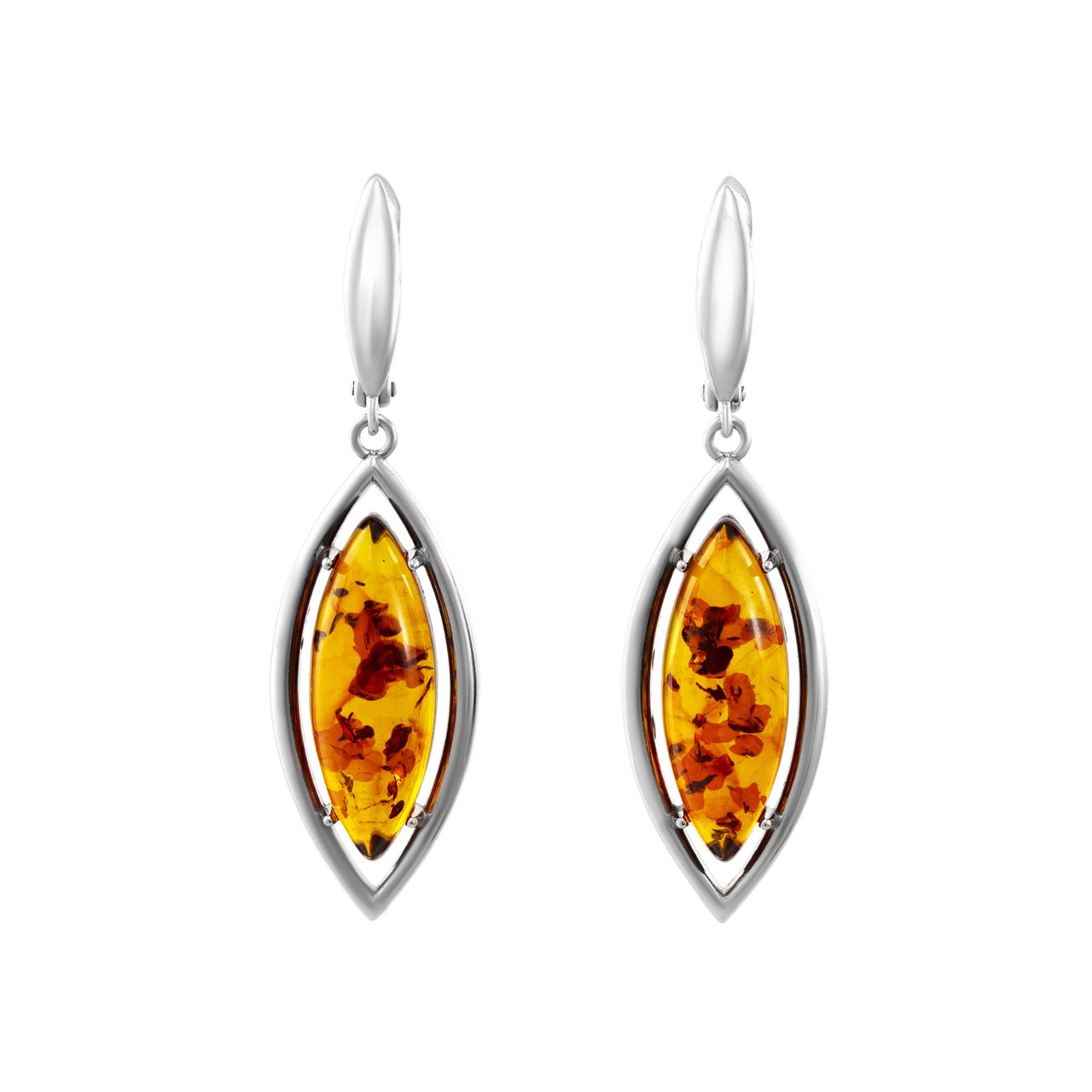 Серьги из серебра с янтарём коньячным Darvin 929041762ab покрыто родием,с английским замком
