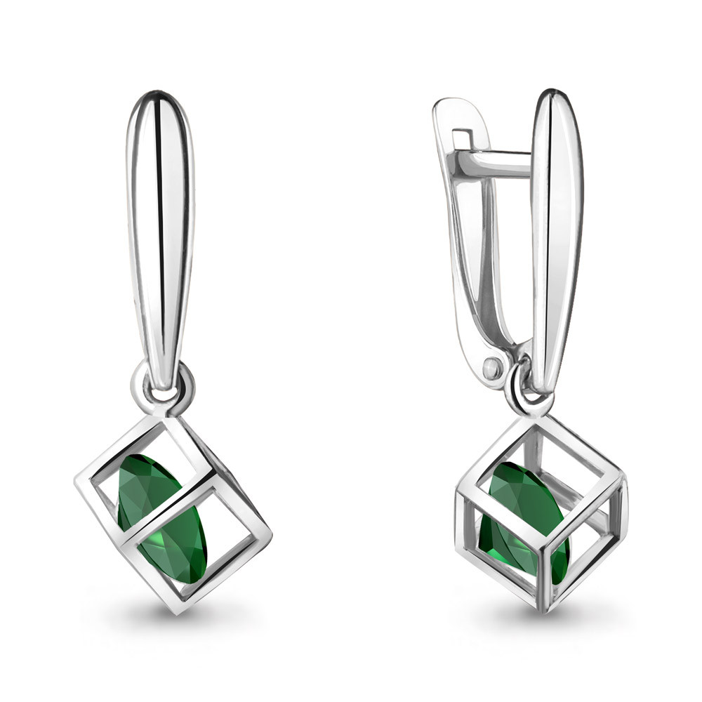 Серьги длинные из серебра Агат зеленый Aquamarine 4830109.5 покрыто родием