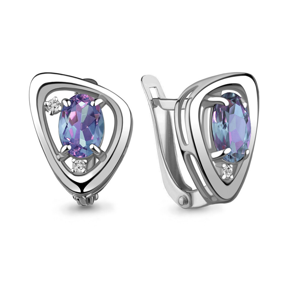 Серьги AQUAMARINE серебро с родием, фианит алексит иск., "halo" 4742025А.5
