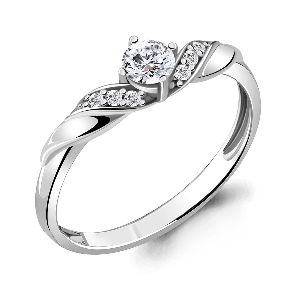 Кольцо серебряное классическое Фианит Aquamarine 68926А.5 серебро с родием