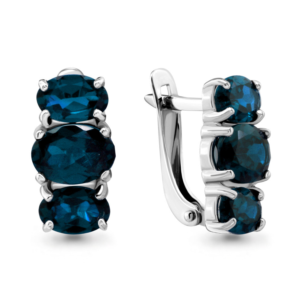 Серьги AQUAMARINE серебро с родием, топаз лондон, с английским замком, многокаменка 4429508.5