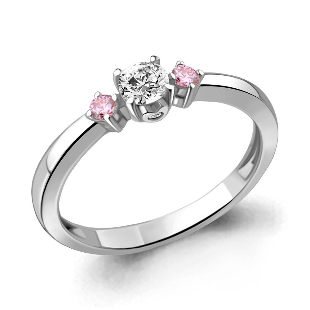 Серебряное кольцо  Фианит Aquamarine 68929АВ.5 покрыто  родием