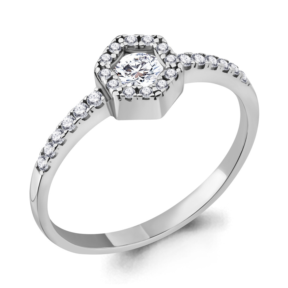 Кольцо серебряное классическое Фианит Aquamarine 68907А.5 покрыто родием