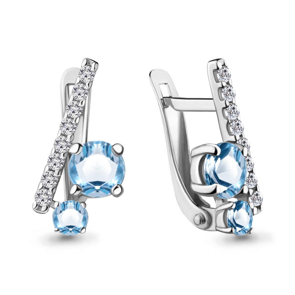 Серьги AQUAMARINE серебро с родием, фианит топаз свисс, с английским замком, многокаменка 4732305А.5