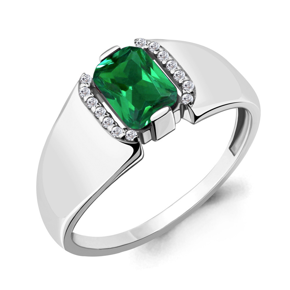 Кольцо AQUAMARINE серебро с родием, нано изумруд фианит, "halo" 68428АГ.5 размеры - 19